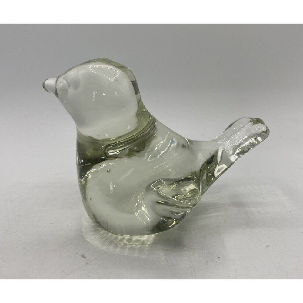 Clear Glass Paperweight Dove Bird Vintage Smooth Bottom